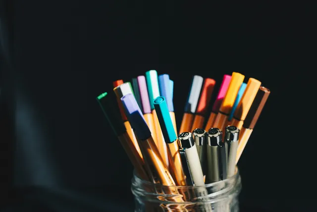 Colorful pens and stationery